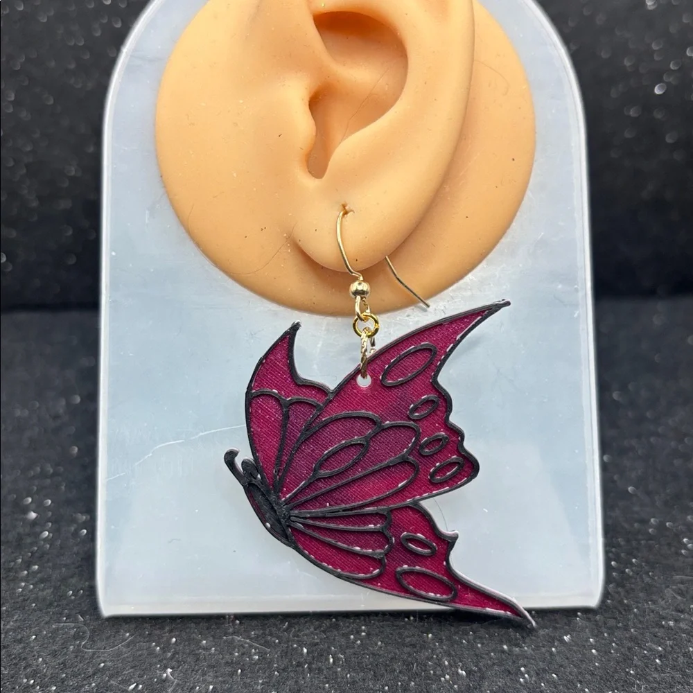 Magenta Butterfly Earrings - Picture 4 of 5